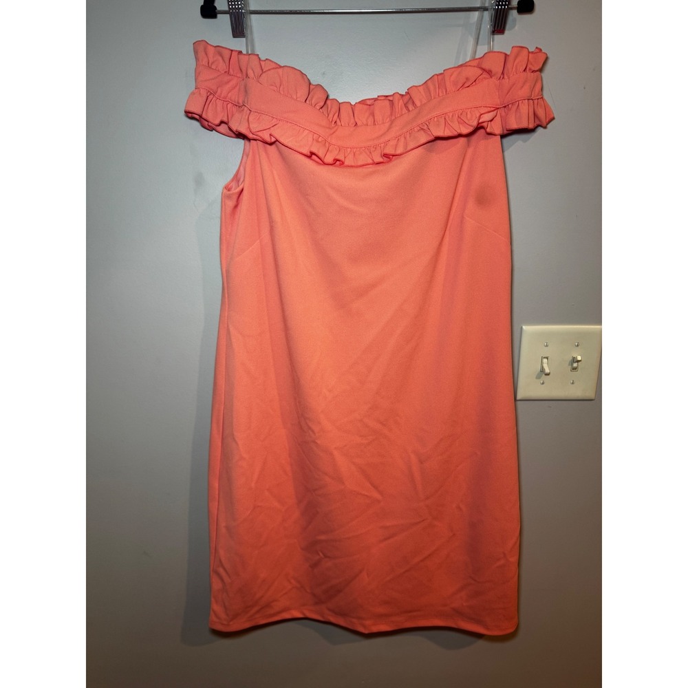 Marina Women Coral Pink Off The Shoulder Ruffle Sheath Dress Size 10 267354